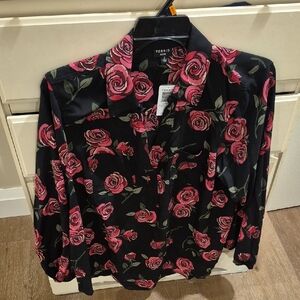 Torrid Black and Pink Floral Blouse